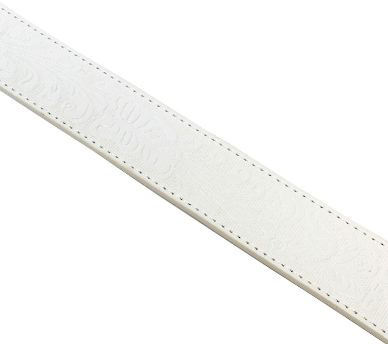 BC Belts Western Leather Belt Strap - 1.5â€ Wide Embossed Scrollwork for Men & Women Cowboy/Cowgirl (White-M) - Image 4